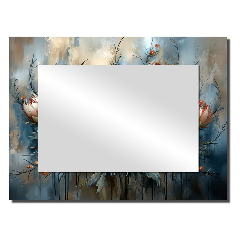 Grey Winter Thistle Song Harmony II - Floral Wall Mirror Art - Printed On Metal, 24" x 32"