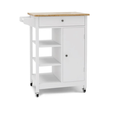 Rolling Kitchen Island Trolley With Drawer And Solid Wood Countertop Ample Space