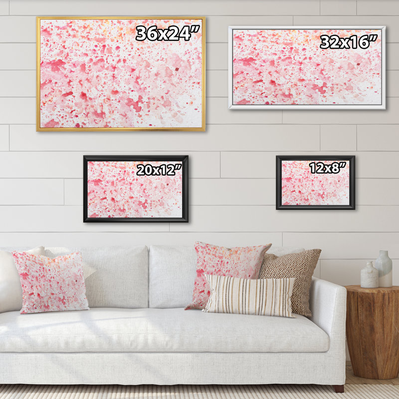 Red and Pink Stains - reproduction sur toile avec cadre flottant, H 8 po x l 12 po x P 1 po, Cadre flottant blanc