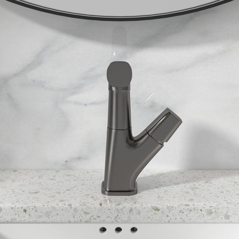 3-Functions Single Hole Single Handle Stainless Steel Pull Out Bathroom Sink Faucet, Gunmetal Black