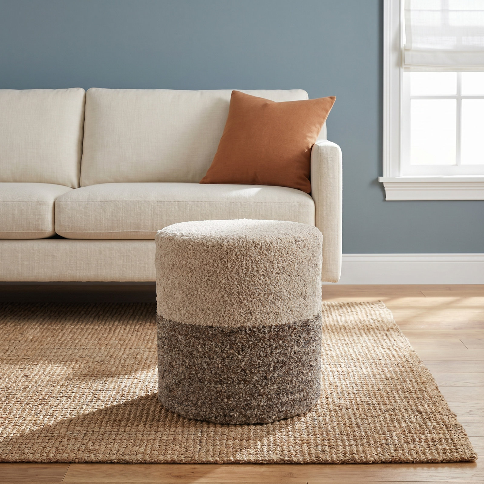 Hatteras Upholstered Pouf, Light Gray