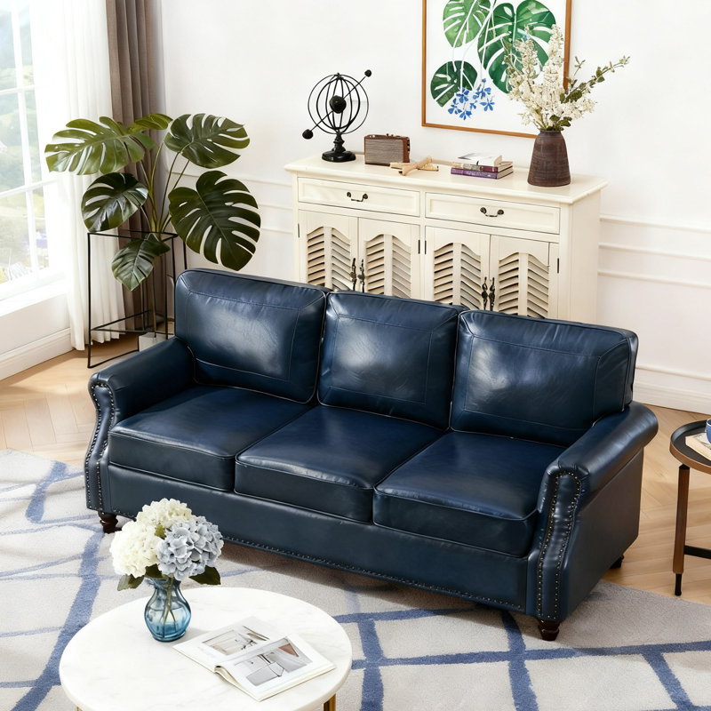 Amarius 80" Wide Rolled Arm Sofa, Bleu