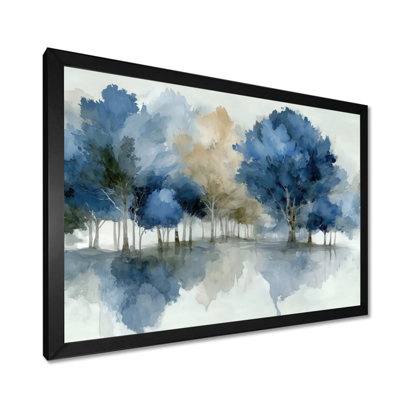 «Blue Gray Watercolor Maple Tree Forest In Canada», reproduction d'art sur toile bleu érable, Cadre photo unique, Noir