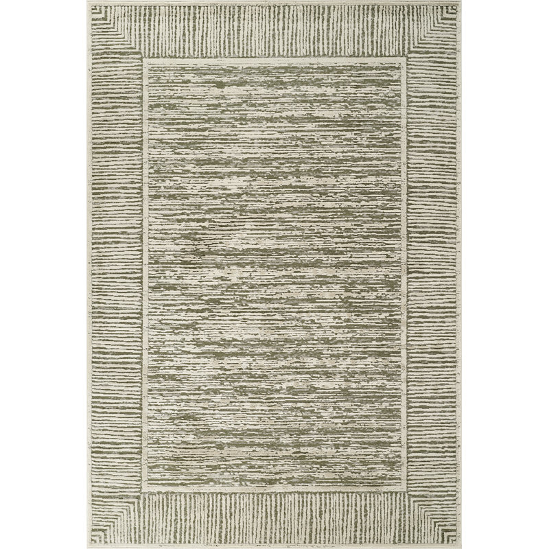 Tapis tissé à la machine Isborne , Vert/Ivoire, Rectangle 4 pi 3 po x 6 pi