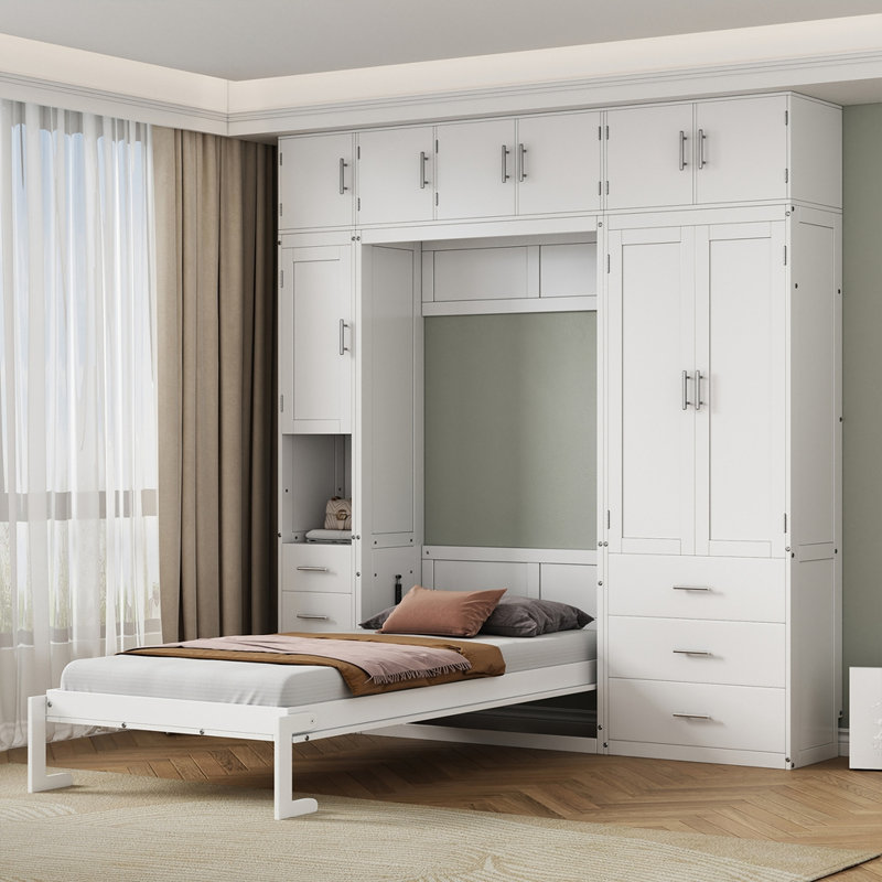 Lit escamotable simple avec casiers et armoires, Simple