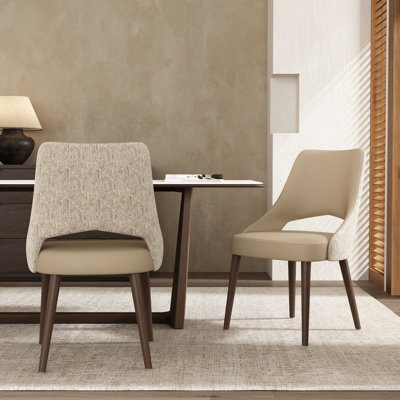 Liora Contemporary Vegan Leather and Velvet Upholstered Solid Wood Dining Side Chair in Latte (Set of 2)