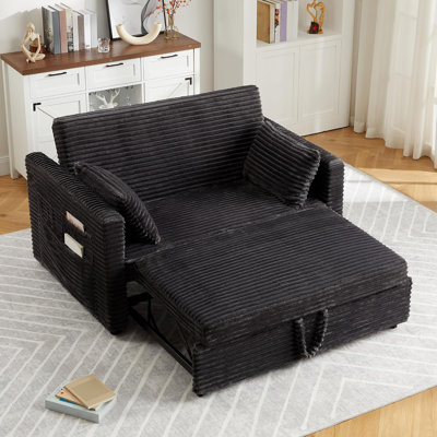Sofa Bed Double, 55" Convertible Sleeper Sofa with Adjustable Backrest, Pull Out Couch with Plush Corduroy Upholstery for Living Room