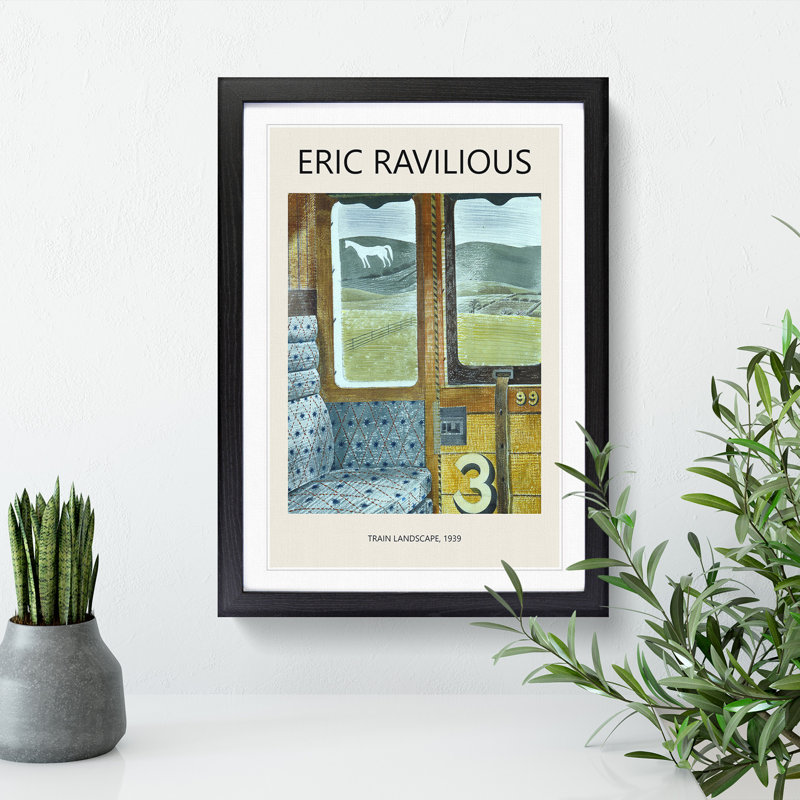 Train Landscape by Eric Ravilious - Picture Frame Painting, Black Framed, 65cm H x 48cm W x 2cm D