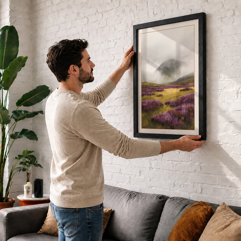 Misty Mountain Valley Scandinavian - Framed Print, A2 - 59.4 x 42.0 cm, White
