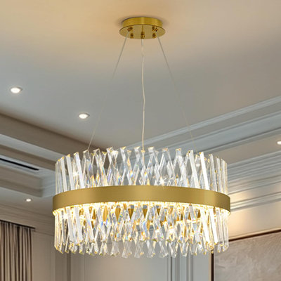23.6" Modern Round Led Crystal Chandelier Drum Pendant Light
