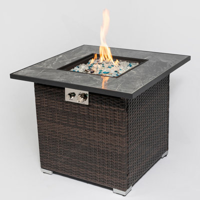 Outdoor Fire Table, Fire Pit Table With Glass Rocks And Rain Cover