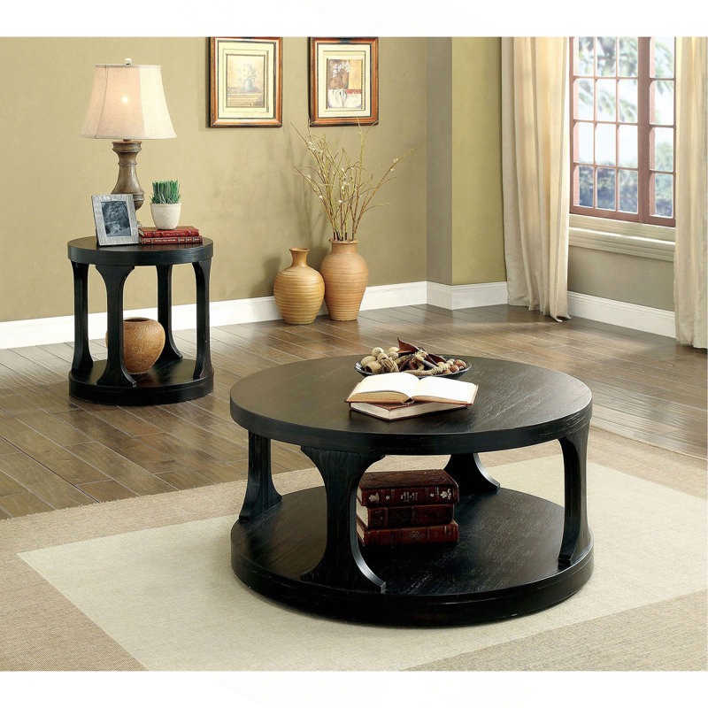 Table de bout style transitionnel avec finition noire antique et structure audacieuse 1pc avec tablette de rangement supplémentaire
