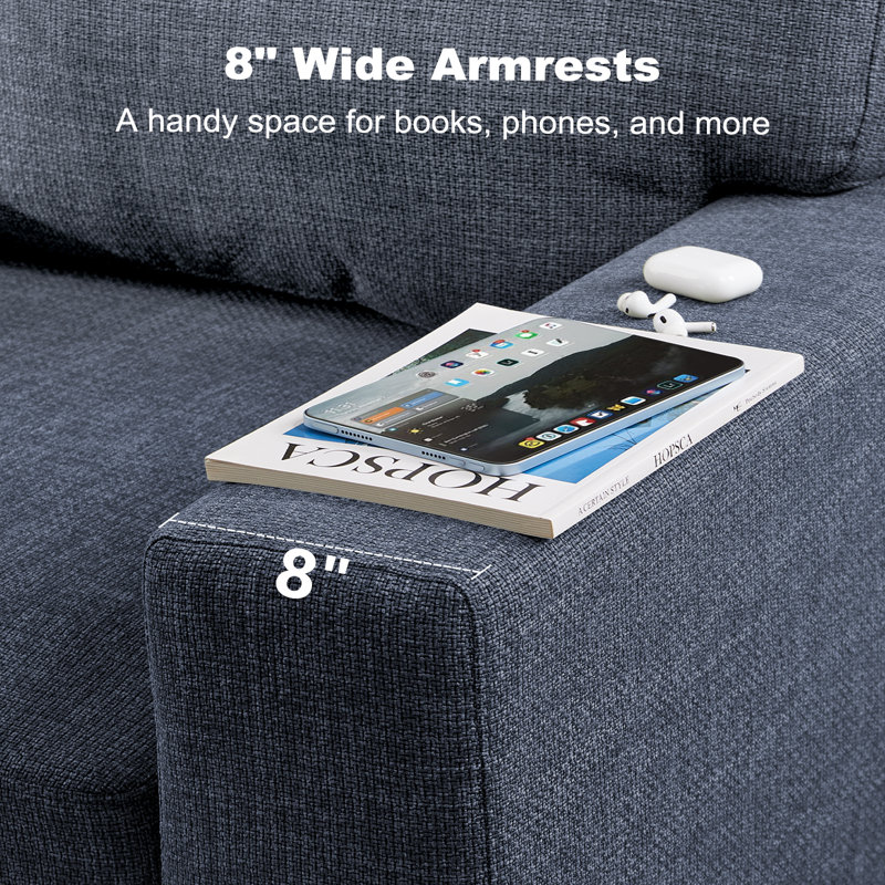 Modern Sofa With Removable Washable Linen Fabric Cover, Upholstered Couch With Deep Seats And Wide Armrests For Living Room