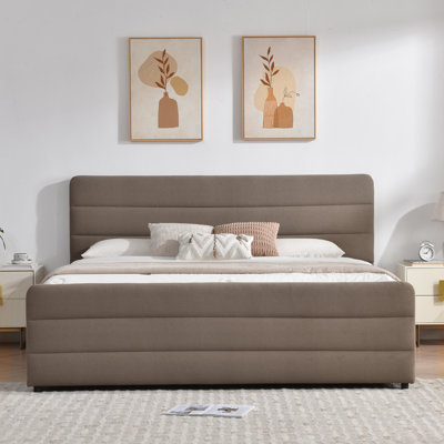 Lit-bateau de luxe avec 2 grands tiroirs en bois Braya, beige, très grand