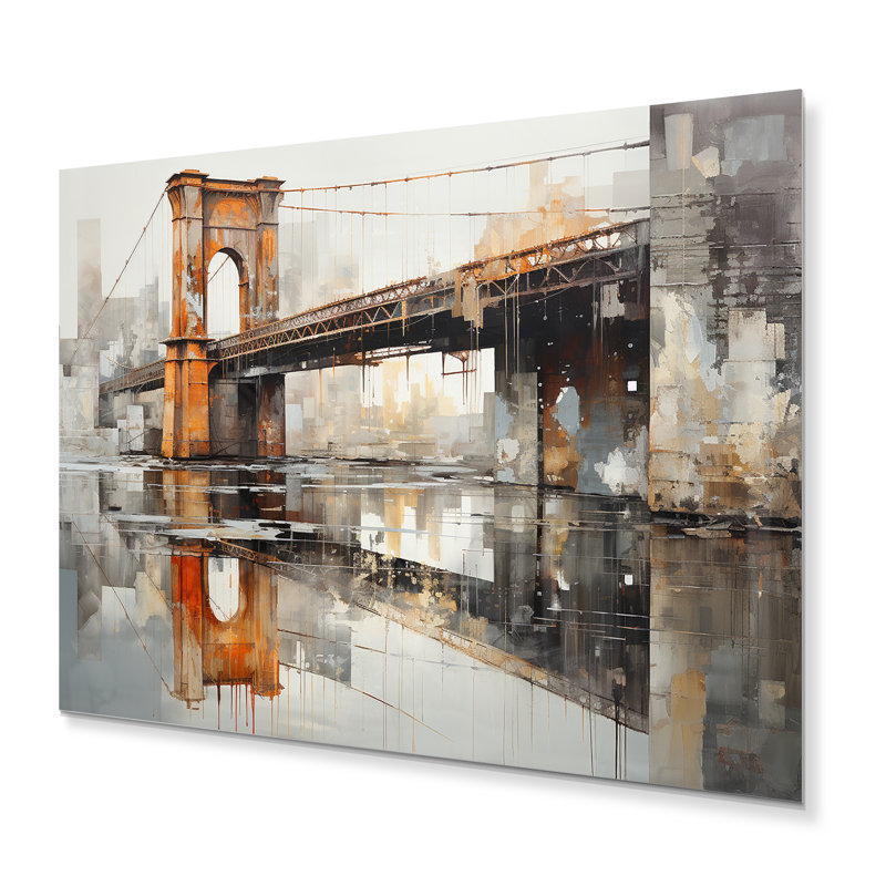 Pont gris, traverses industrielles - art mural d'architecture en métal, H 30 po x l 40 po x P 1 po