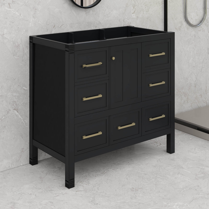 Meuble-lavabo 36 po avec structure en bois massif et 5 tiroirs, Noir