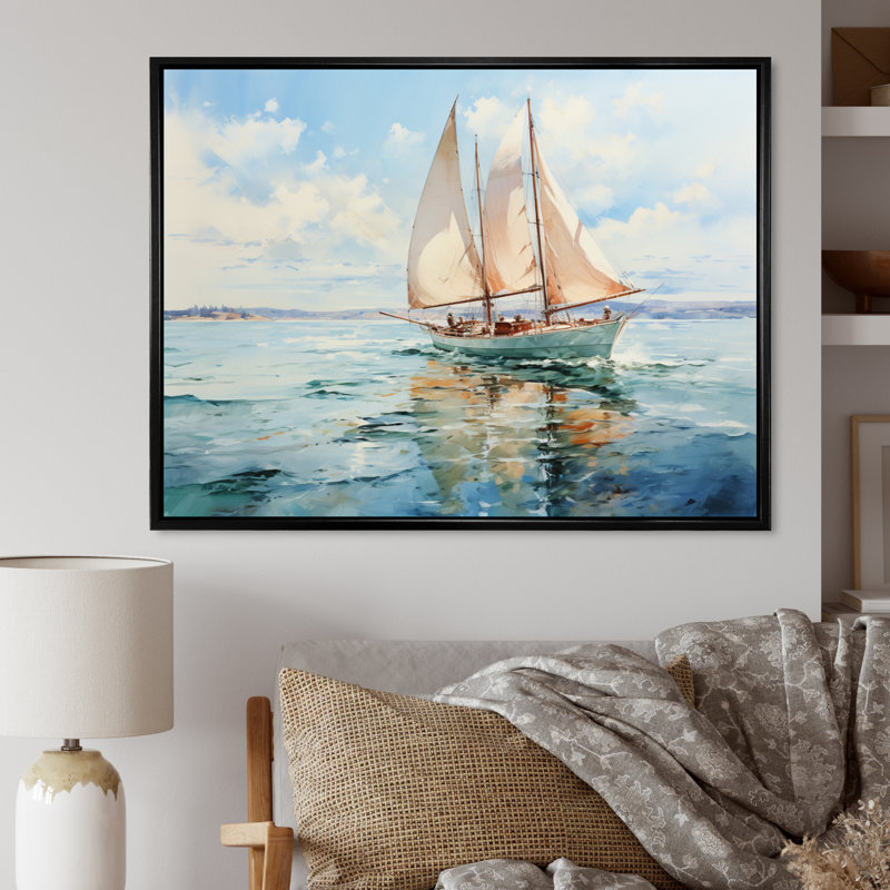 Rensel " Boat Whispering Breezes II ", H 12 po x l 20 po x P 1 po, Cadre flottant noir