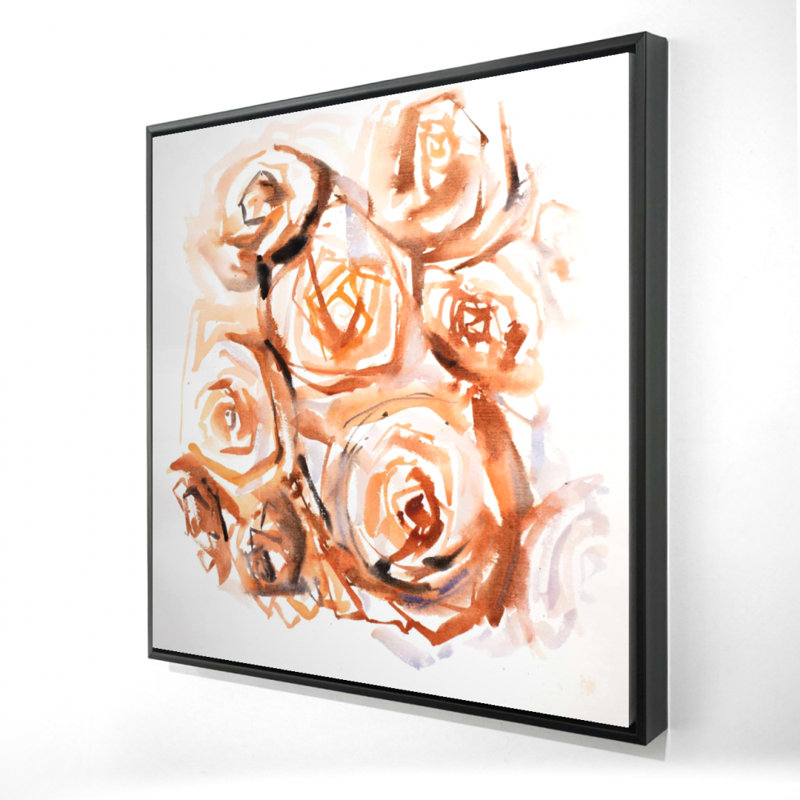 Toile abstraite encadrée sépia roses abstraites - chambre brune