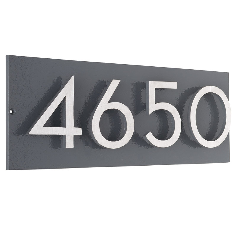 Plaque d’adresse murale flottante linéaire, Gris, Nickel satiné deux tons, Oui