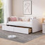 Lit de jour à plateforme simple Classic Striped Silhouette, dossier ergonomique avec 2 tiroirs de rangement intégrés, velours beige