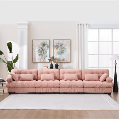 Canapé modulaire modulaire Cloud, canapé modulaire moderne pour le salon, canapé modulaire à assise profonde avec accoudoirs ronds 6 coussins, canapé confortable en flanelle 4 places pour chambre à coucher
