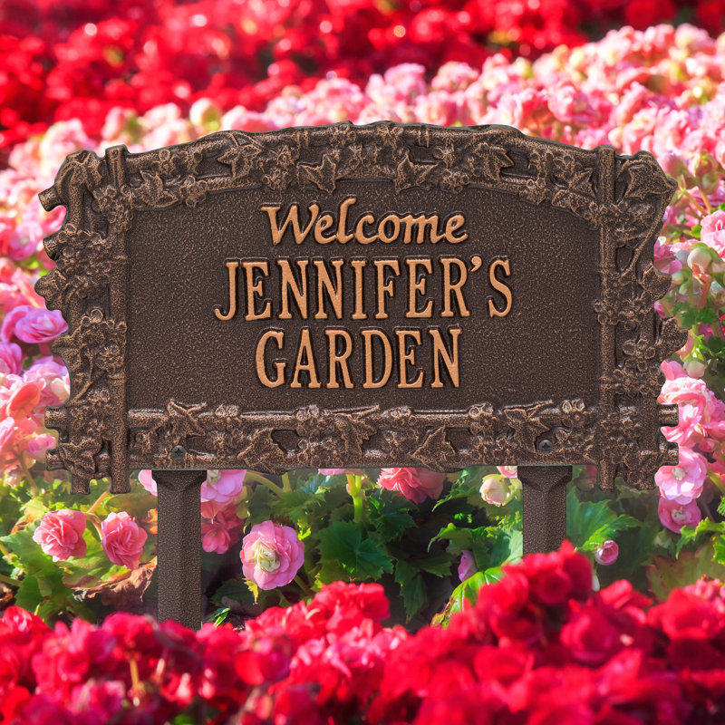 Enseigne de jardin personnalisée ivy treillis welcome, Cuivre antique, Oui