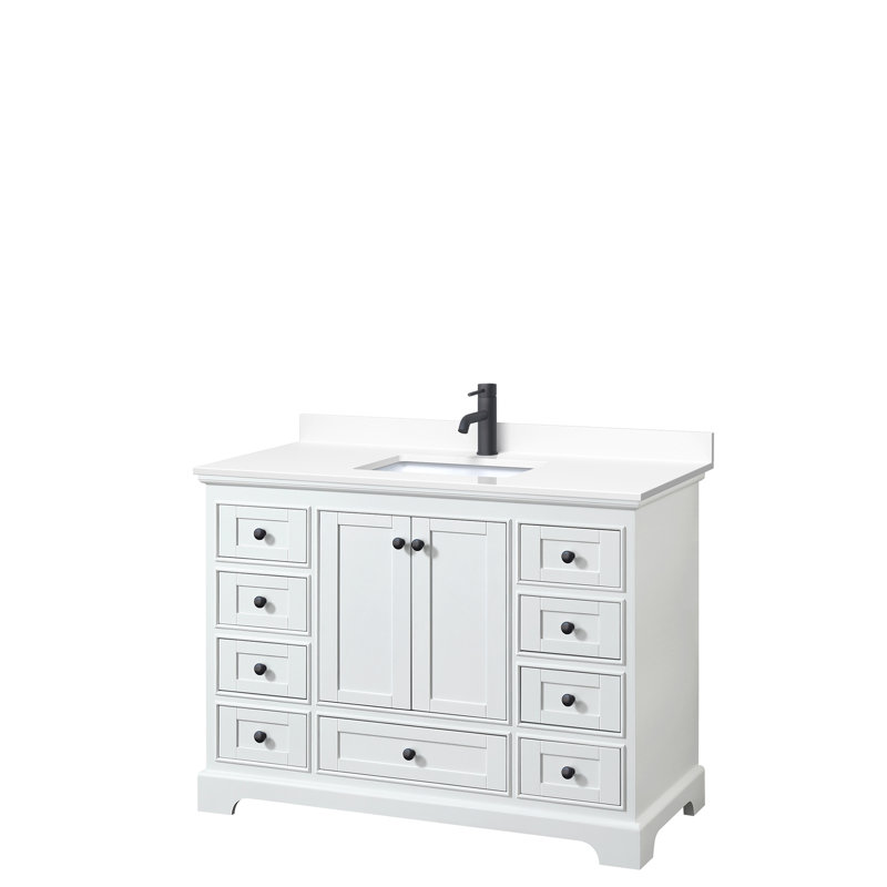 Deborah 48'' Single Bathroom Vanity with Marble Top, Carrara Cultured Marble, White, Brushed Gold