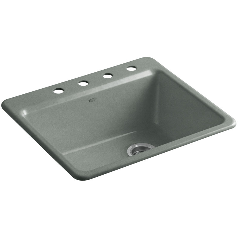 Riverby® 25" L x 22" W x 9-5 8" Bar Kitchen Sink with Basin Rack, 4 holes, Black Black