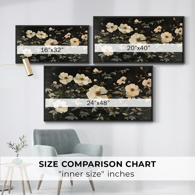 Botanical Series-CCCXIX- Framed Gallery Wrapped Canvas -Ready to Hang, 25" H x 49" W, Black