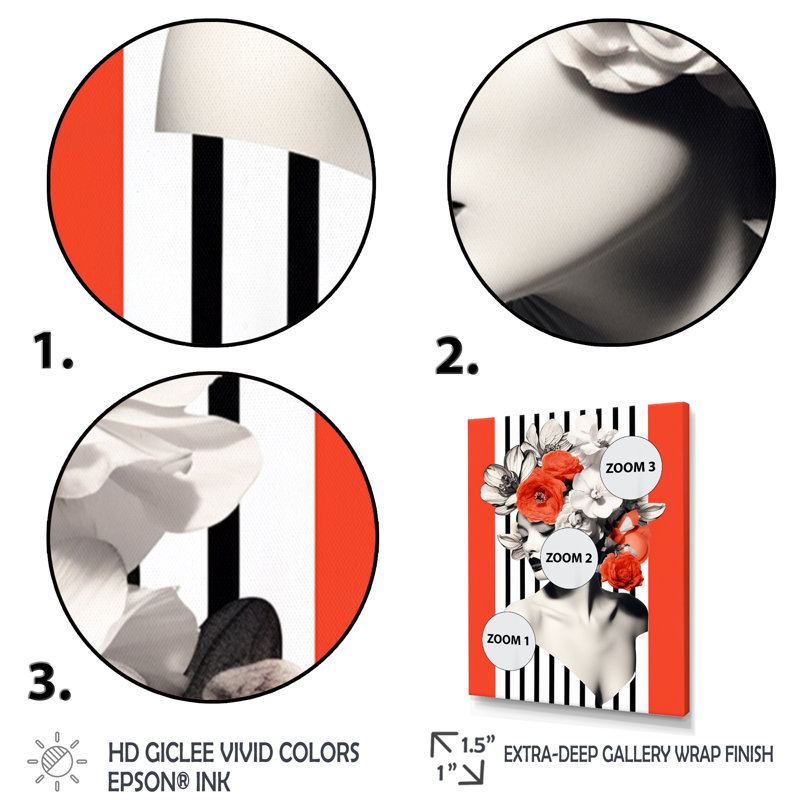 «Red Vintage Minimalisme», géométrique, femme sur toile, H 20 po x l 12 po x P 1 po, Cadre simple noir