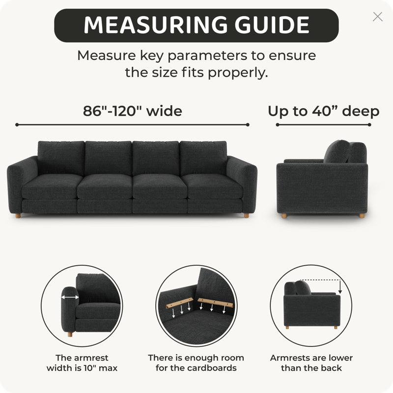 Stretchy Slipcover for Sofa – Easy to Clean & Durable - Comfort Collection, Cream, 35" H x 110" W x 40" D