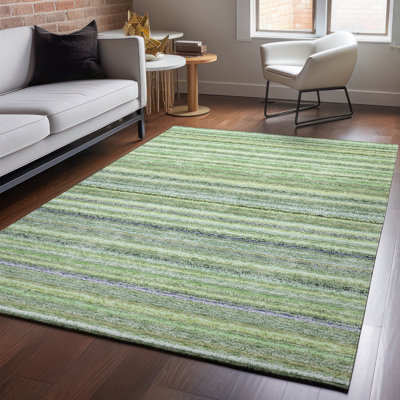 Premium Machine Washable Cerrito AMF598 Green Runner Rug