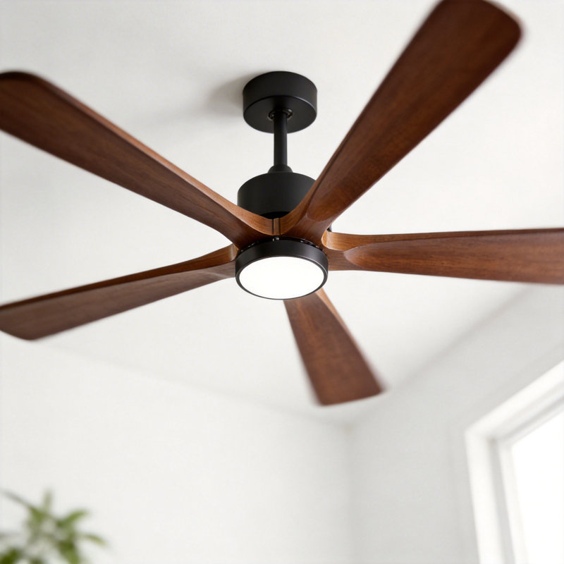 5-Blade Indoor Wood Ceiling Fan with Integrated LED Light, Remote Control, and Reversible Airflow, Walnut, 52