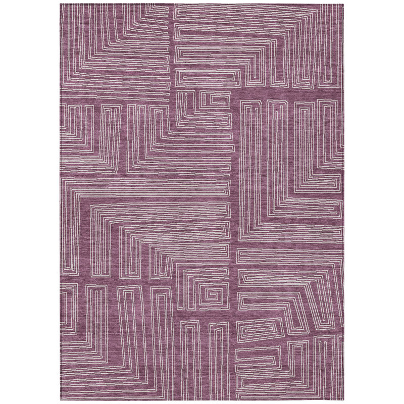 Eggplant Geometric Synthetic Flat Woven Washable Rug, 3' x 5'