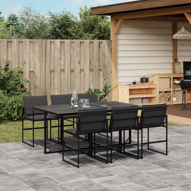  Garden Dining Set Black PVC-coated polyester Fabric