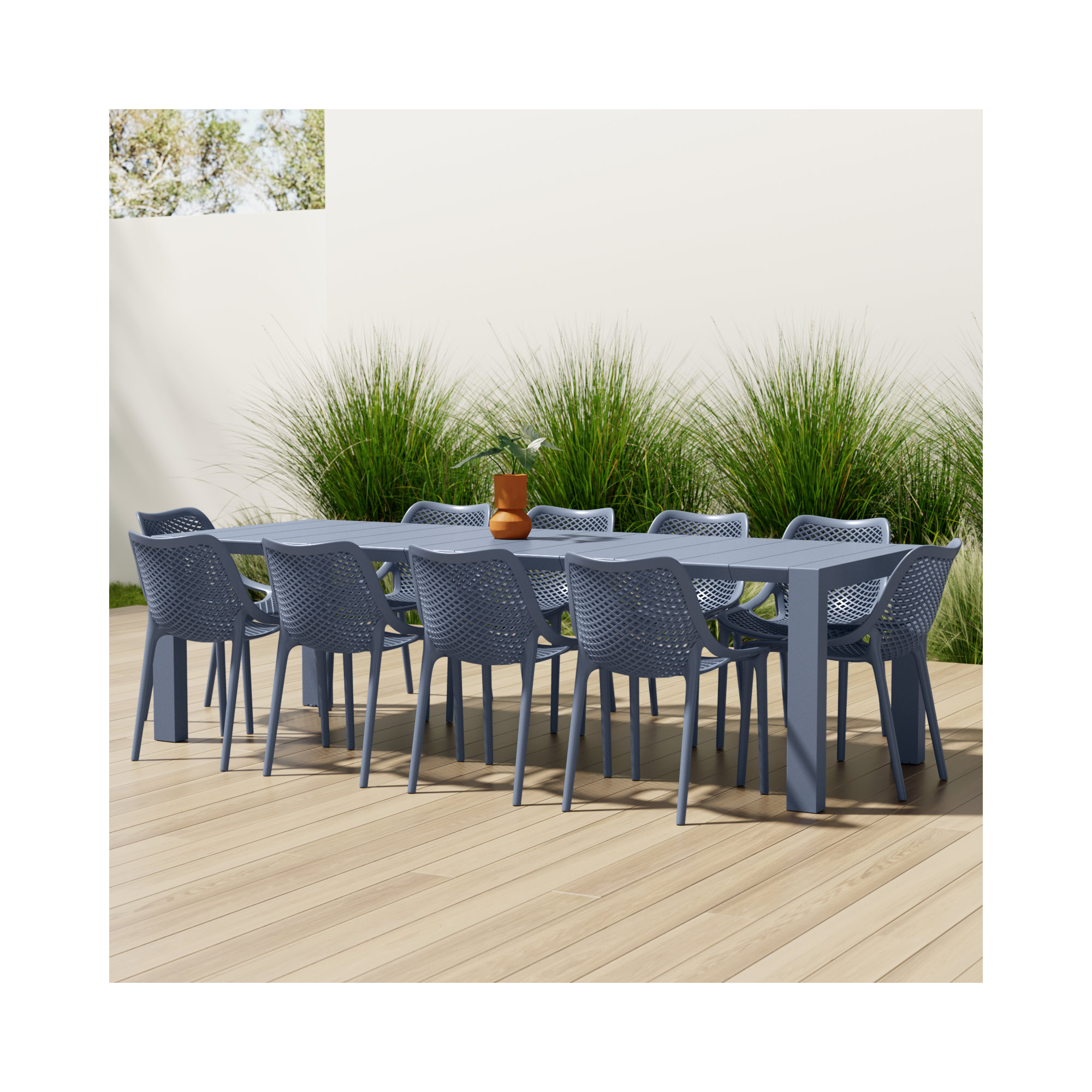Farrah 11-Piece Extendable Patio Dining Set, Dark Gray