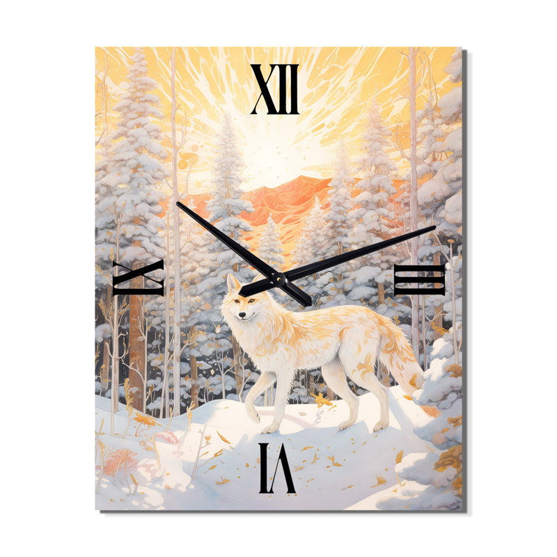 Horloge murale moderne loup blanc sauvage en forêt d'hiver, Petit