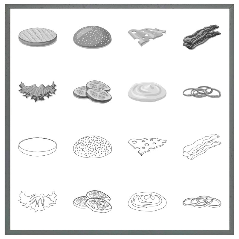 Cassadaga Burger And Sandwich Icon - Single Picture Frame Print, 61cm H x 61cm W x 4cm D, Grey Framed