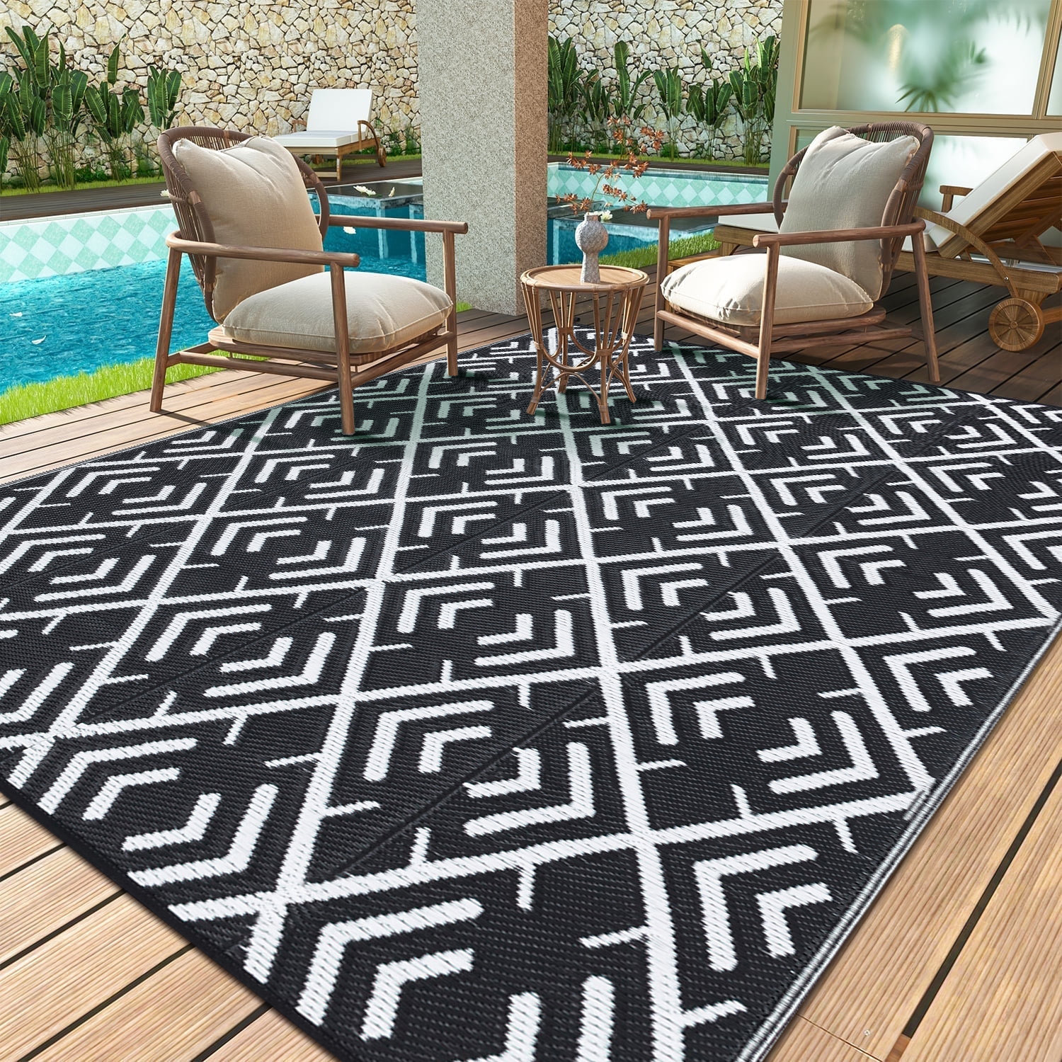 Ebern Designs Modern Geometric Design Reversible Outdoor Rug - Wayfair ...