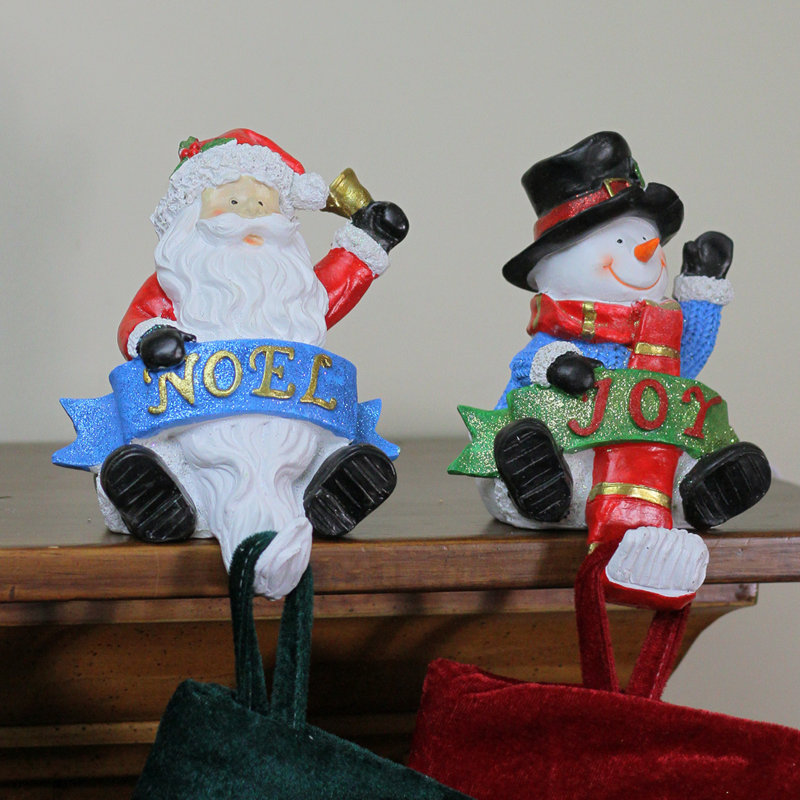 Ensemble de support de jeu 2 pièces pour père noël et bonhomme de neige scintillant
