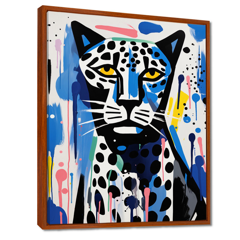 Portrait abstrait d'un tigre triste, Toile avec cadre flottant brun, H 40 po x l 30 po x P 1,5 po
