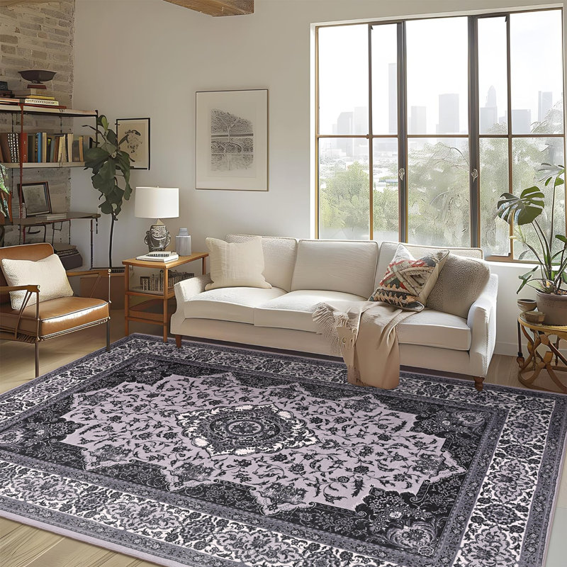 Tapis à motif floral lavable Fillender, Rectangle 5 pi x 7 pi