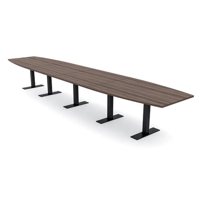 Table de conférence en forme de bateau avec base en T en métal