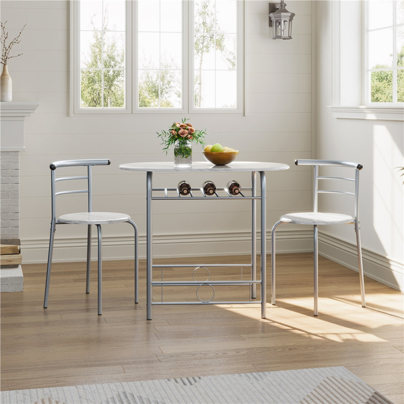 2 - Person Dining Set, White/Silver, 80 cm L x 53 cm W x 75.5 cm H