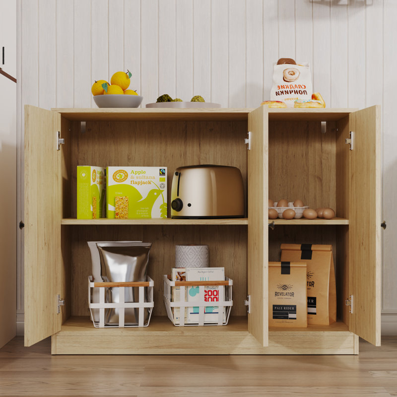Buffet Cabinet With 3 Door, Kitchen Storage Cabinet With Adjustable Shelf, Coffee Bar Accent Cabinets For Living Room, Entryway, Oak