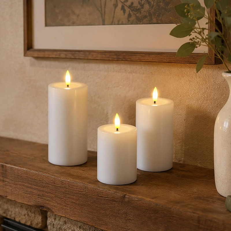 Remote Flameless Flickering Pillar Candles with Candle Grease Effect,Pack of 3 White LED Battery Oprated 2/4/6/8 Hours Timer Real Wax Electric Candles(7.5x10,12.5,15 cm)