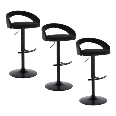 Contemporary Adjustable Bar Stool Set with 360-Degree Swivel and Velvet Upholstery
