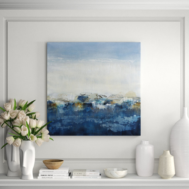 Seaside Night Painting by Jennifer Hollack Raboin, Silver Frame Canvas, 36" H x 36" W x 2.25" D