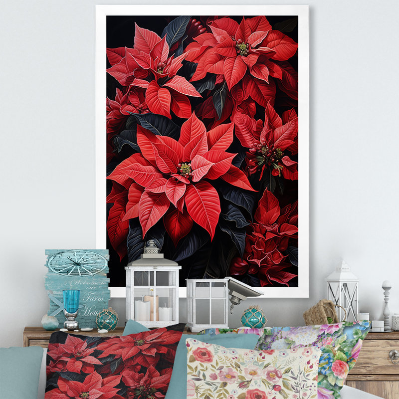 «Ceira Poinsettia Flower Noir I», reproduction sur toile, H 40 po x l 30 po x P 1,5 po, Cadre photo blanc