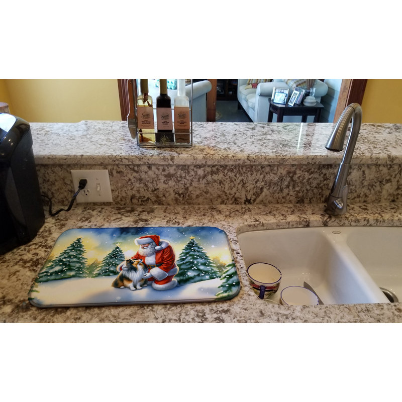 Sheltie and Santa Claus Dish Drying Mat